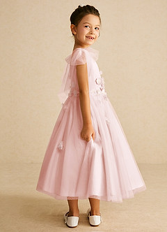 Azazie Minia Flower Girl Dresses Blushing Pink A-Line Bow Matte Satin Dress image2
