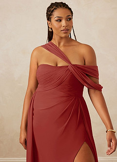 Christian Siriano Bridal for Azazie 1014 Bridesmaid Dresses Terracotta A-Line Off the Shoulder Chiffon Dress image15