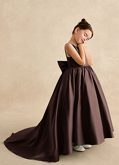 Azazie Mimia Flower Girl Dresses Ganache A-Line Bow Matte Satin Dress image4