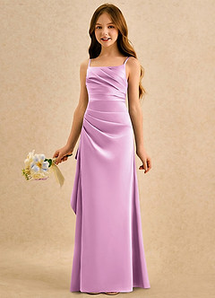 Azazie Cannoli Girls Formal Robe Demoiselle D'honneur Fillette Robe Trapèze en Mat Satiné Plissée Rose Bonbon image5