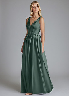 Azazie Delmie Abiti da Damigella Abito A-Line in Raso Elasticizzato Corsetto Muschio Marino image4