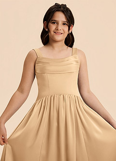 Azazie Drew Junior Gold A-Line Pleated Stretch Satin Dress image7