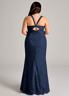 Azazie Mero Bridesmaid Dresses Dark Navy Sheath Pleated Floral Burnout Dress image8