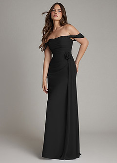Azazie Ezria Bridesmaid Dresses Black A-Line Off the Shoulder Chiffon Dress image5