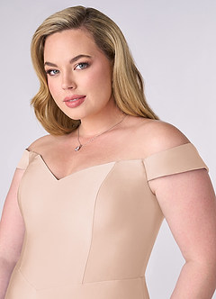 Barbie ♥ Azazie Bridesmaid Dresses Blushing Pink A-Line Off the Shoulder Stretch Satin Convertible Dress image11