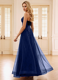 Quinne Navy Rhinestone Sheer Tulle Prom Dress image4