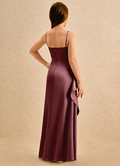 Azazie Cannoli Girls Formal Robe Demoiselle D'honneur Fillette Robe Trapèze en Mat Satiné Plissée Rose Du Désert image2