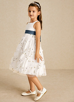 Azazie Pollie Flower Girl Dresses Ivory Neptune A-Line Bow Tulle Dress image5