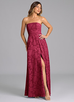 Azazie Wren Bridesmaid Dresses Burgundy A-Line Strapless Floral Burnout Dress image7
