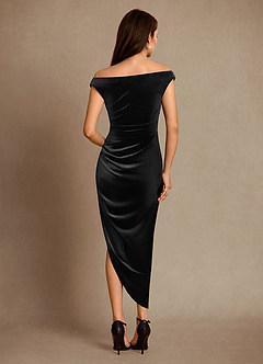 Azazie Nabila Mother of the Bride Dresses Black Column Off the Shoulder Velvet Dress image3