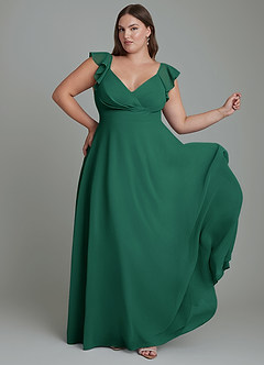 Azazie Leilani At-home Try On Dresses Emerald A-Line Pleated Chiffon Dress image8
