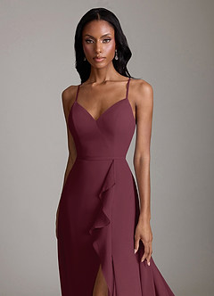 Azazie Naeem Bridesmaid Dresses Cabernet A-Line V-Neck Ruffle Chiffon Dress image6