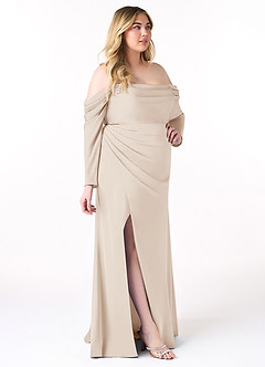 Azazie Hallie Bridesmaid Dresses White Alabaster Sheath Off-The-Shoulder Long Sleeve Stretch Satin Convertible Dress image11