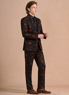 front Caleb Black Vintage Halloween Print Suit