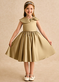 Azazie Acorn Flower Girl Dresses Gold A-Line Pleated Matte Satin Dress image1