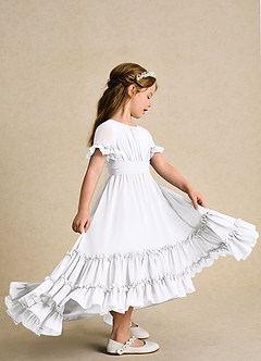 Azazie Kass Flower Girl Dresses White A-Line Pleated Chiffon Dress image5