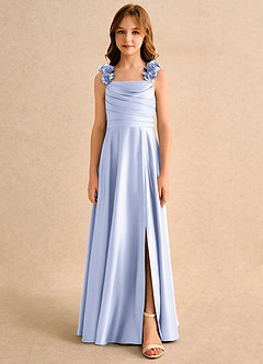 Azazie Rosita Girls Formal Robe Demoiselle D'honneur Fillette Robe Trapèze en Mat Satiné Plissée Lavande image3