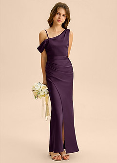 Azazie Madelyn Junior Osłona Zza ramienia Satyna elastyczna Długość podłogi Młodsza druhna Sukienka image4