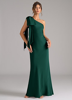 Azazie Capri Bridesmaid Dresses Emerald Mermaid One Shoulder Stretch Satin Dress image1