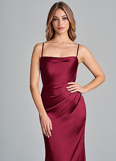 Azazie Olea 신부 들러리 드레스 인어 스트랩리스 스트레치 새틴 바닥 길이 드레스 image2