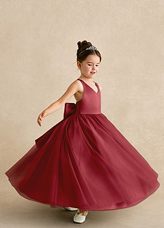 Azazie Peanut Robe Demoiselle D'honneur Fillette Robe Trapèze en Tulle Bretelle Grenade image5