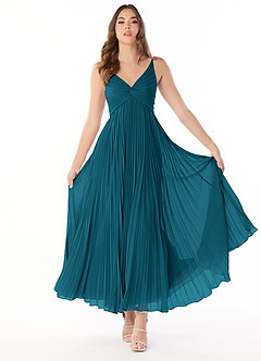 Azazie Raychelle Bridesmaid Dresses Ink Blue A-Line V-Neck Chiffon Dress image1