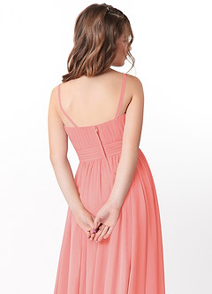 Azazie Astrid Junior Vestido Coral de Chiffon de Linha A com Floral image4