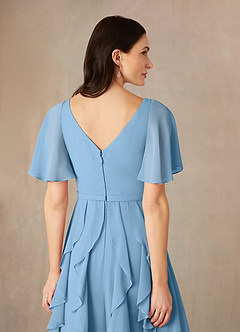 Azazie Watson Final Sale Steel Blue A-Line V-Neck Chiffon Dress image5