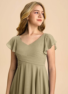 Azazie Caria Junior Moss Green A-Line Pleated Chiffon Dress image4