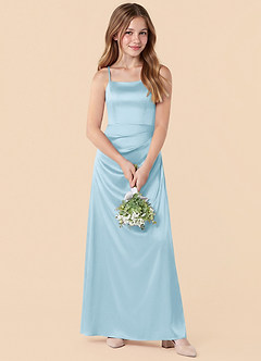 Azazie Renna Junior Sky Blue Mermaid Pleated Stretch Satin Dress image4