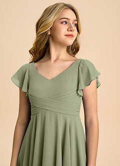 Azazie Caria Junior Pistachio A-Line Pleated Chiffon Dress image4