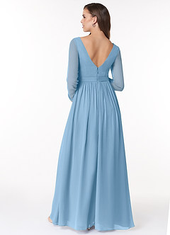 Azazie Teton Maternity Bridesmaid Dresses A-Line Long Sleeve Chiffon Floor-Length Dress image2