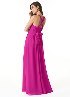 Azazie Olani Bridesmaid Dresses Fuchsia A-Line One Shoulder Chiffon Convertible Dress image3