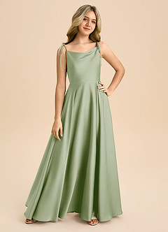 Azazie Popsy Junior Abito A-Line in Raso Elasticizzato Fiocco Verde Salvia image8