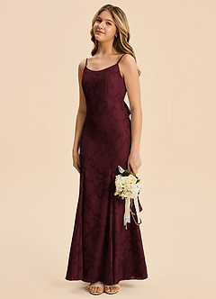 Azazie Lioren Junior Meerjungfrau-Linie Gestreift Blumen-Burnout Kleid Cabernetrot image2