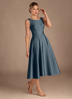 Azazie Fulton Mother of the Bride Dresses Twilight A-Line Pleated Stretch Satin Dress image2