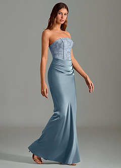 Azazie Emilia Bridesmaid Dresses Dusty Blue Mermaid Strapless Stretch Satin Dress image3