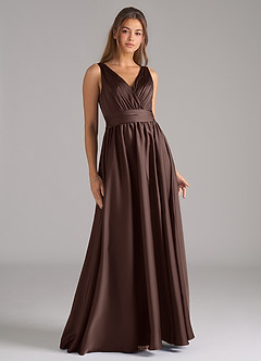 Azazie Kora Vente finale Robe Trapèze en Satin extensible Plissée Dusty Blue image1