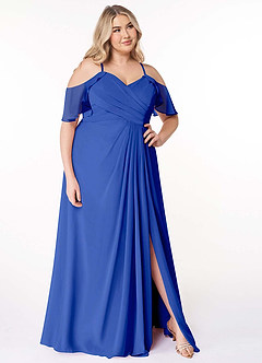 Azazie Dakota Bridesmaid Dresses Royal Blue A-Line V-Neck Pleated Chiffon Dress image11