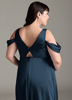 Azazie Rhea Abiti da damigella d'onore premaman Abito A-Line Plissettato a Spalla Scoperta Raso Elasticizzato Floor-Length image12
