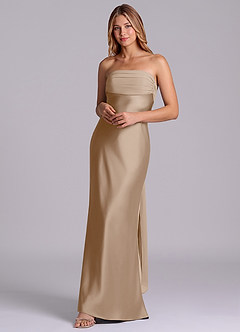 Azazie Ailanie Brudtärnklänningar Klä av Tubklänning i Stretch Satin Axelbandslös Taupe image3