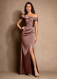 Azazie Altonia Mère de la mariée Robes Robe Sirène en Satin extensible Épaule décolletée Expresso image1