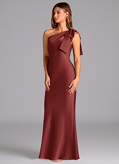 Azazie Yuanna Bridesmaid Dresses Terracotta Mermaid One Shoulder Stretch Satin Dress image4
