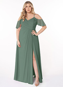 Azazie Dakota Jurken voor bruidsmeisjes Jurk van Chiffon met A-Lijn V-hals geplooid Eucalyptus image11