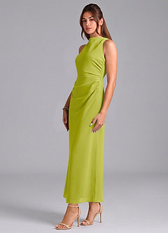 Azazie Evadne Bridesmaid Dresses Lemongrass Sheath Pleated Chiffon Dress image4