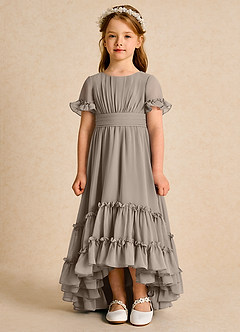 Azazie Kass Flower Girl Dresses Taupe A-Line Pleated Chiffon Dress image4