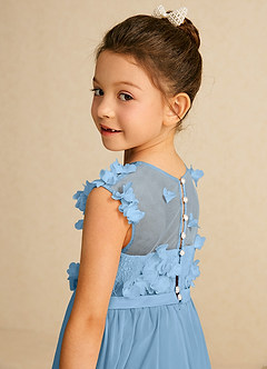 Azazie Arlo Abiti da Ragazza di Fiori Abito A-Line in Chiffon Fiocco Blu Acciaio image6