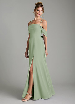 Azazie Mercedes Jurken voor bruidsmeisjes Jurk van Chiffon met A-Lijn Off the Shoulder Stoffige Salie image4