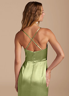 Azazie Marzia Bridesmaid Dresses Pistachio Mermaid Pleated Metallic Satin Dress image7