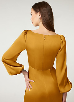 Azazie Mel Bridesmaid Dresses Butterscotch Sheath Long Sleeve Stretch Satin Dress image6